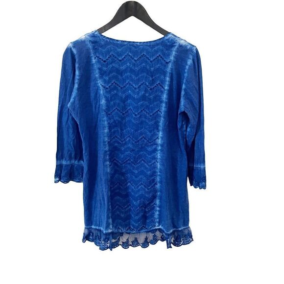 NWT Parsely & Sage Blue Tie dye Embroidery Lace Tunic Blouse - Picture 2 of 8
